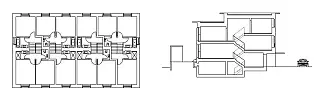 Coupe de la maison en rangée avec des appartements type «Split-Level»