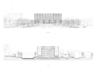 Façade frontale et coupe transversale