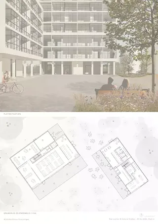 Visualisation de la place et du rez-de-chaussée