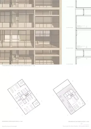 Coupe de la façade et étages publics