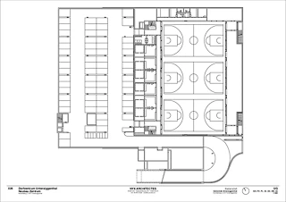 Sous-sol: triple salle de sport formant un bâtiment indépendant et clairement structuré