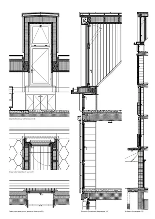 Detail Fassadenschnitt und Detailzeichnungen 3.OG/DG