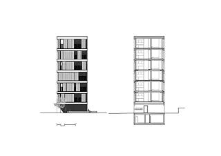 Façade sud et vue transversale