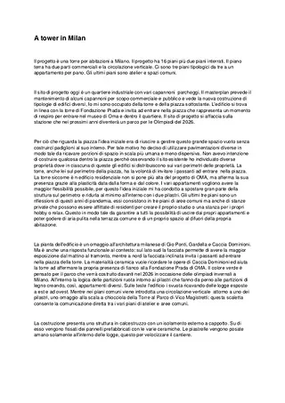 A tower in Milan - Description du projet en italien
