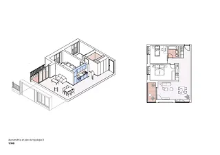 Axonometrie 3-Zimmerwohnung