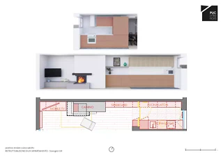 Grundriss und Rendering der Küche