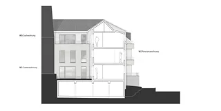 Coupe Est-Ouest / Vue façade sud
