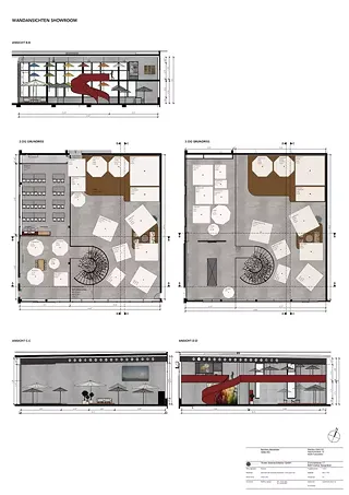 Plan et coupes du showroom
