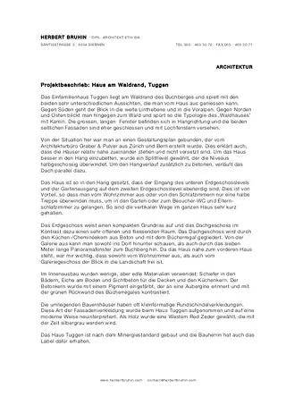 Baubeschrieb Haus am Waldrand in Tuggen