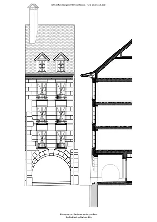 Coupe Rathausgasse, Façade sur rue, maison à gauche