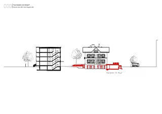 Coupe de l'immeuble et de l'extension