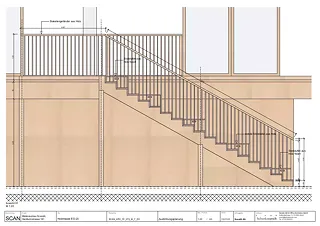 Detail der Holztreppe und Galerie
