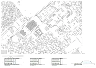Situationsplan & Schema der Einstellhalle Mst. 1: 1000