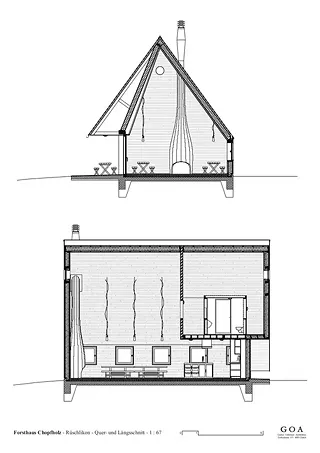 Coupes transversale et longitudinale 1:67 de la maison forrestière