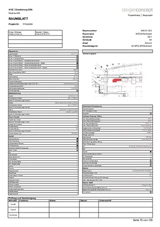 Raumdatenblatt aus Modellinformationen generiert