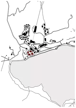 Schwarzplan mit Dorf und See