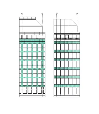 Zuschnitt in Bestandsfassade und Wiederverwendung neue Fassade