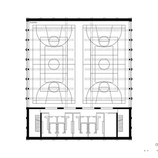 Trakt F: Turnhallen mit Garderoben