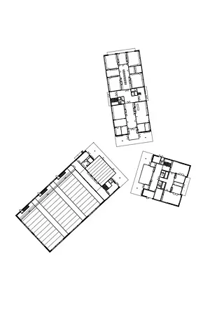 Plan du rez-de-chaussée de trois bâtiments