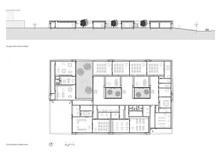 Coupe longitudinale et plan du rez-de-chaussée 2