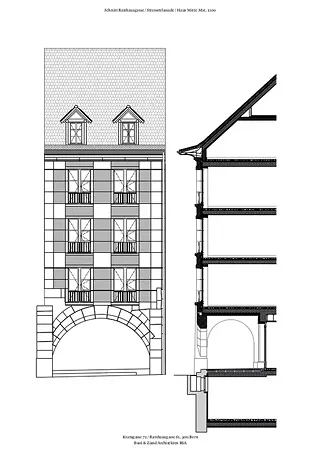 Coupe Rathausgasse, Façade sur rue, maison au milieu