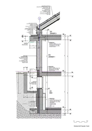 Coupe détaillée façade/toit
