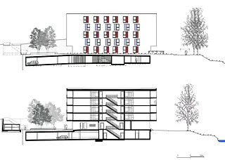coupe transversale, Vue de la façade