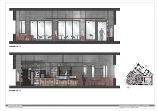 Ansicht Bar und Fensterfront
