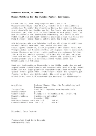 Descriptif Wohnhaus Furter, Calfreisen