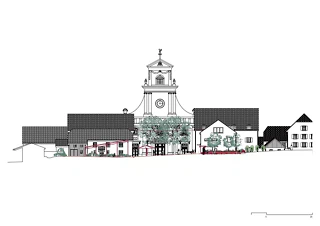 Façades – le complexe monastique, avec sa façade baroque, constitue le point d'orgue de cet espace linéaire