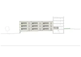 Coupe transversale de la tour et façade sud