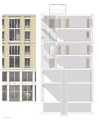 Coupe de construction / vue de la façade | 1:20