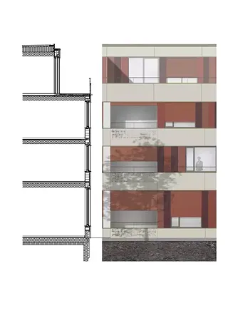 Coupe de détail et vue de façade