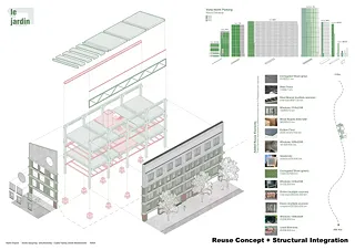 Inventaire des éléments de construction: axonométrie réemploi & neuf (Martin Dupont