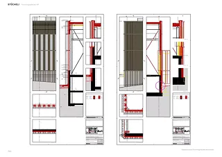 DET Coupes de la façade de la halle d'essai poteaux-traverses