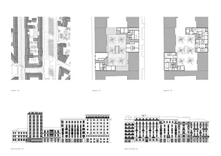 Situation, Erdgeschossgrundriss, Obergeschossgrundriss, Strassenfassaden