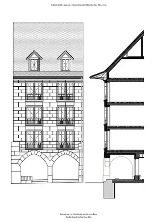 Coupe Rathausgasse, Façade sur rue, maison à droite