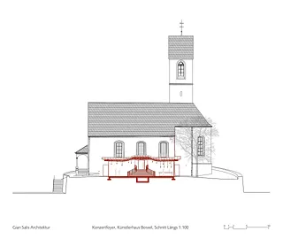 Foyer Künstlerhaus Boswil, Schnitt längs