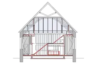 Coupe transversale avec installation