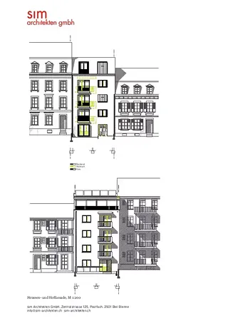 Façade côte de la rue; façade côté de la cour intérieure  M1:200