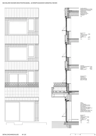 Détail connexion de toit et façade avec balcon M 1:20