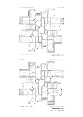 Wohnungsgrundrisse über 2 Geschosse 1:100
