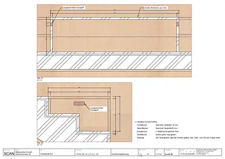 Detail der Holztreppe und Galerie