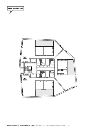 Punkthaus Grundriss Obergeschoss 1:200