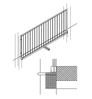 Détail du garde-corps avec drainage