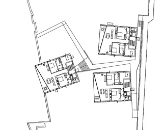 plan rez-de-chaussée (bâtiment A et B); 1er étage (bâtiment C)