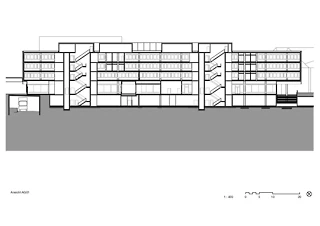 Coupe longitudinale du bâtiment de la gare