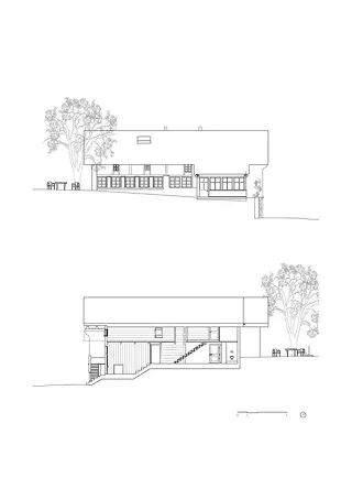 Ansicht Gartenfassade + Längsschnitt