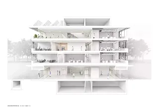 Vue en coupe du bâtiment de laboratoire