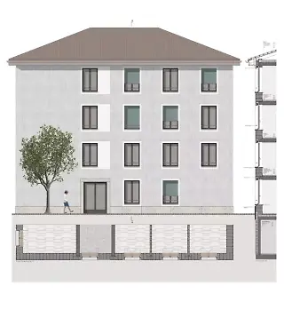 Façade nord-est, coupe façade, Mst. 1:20